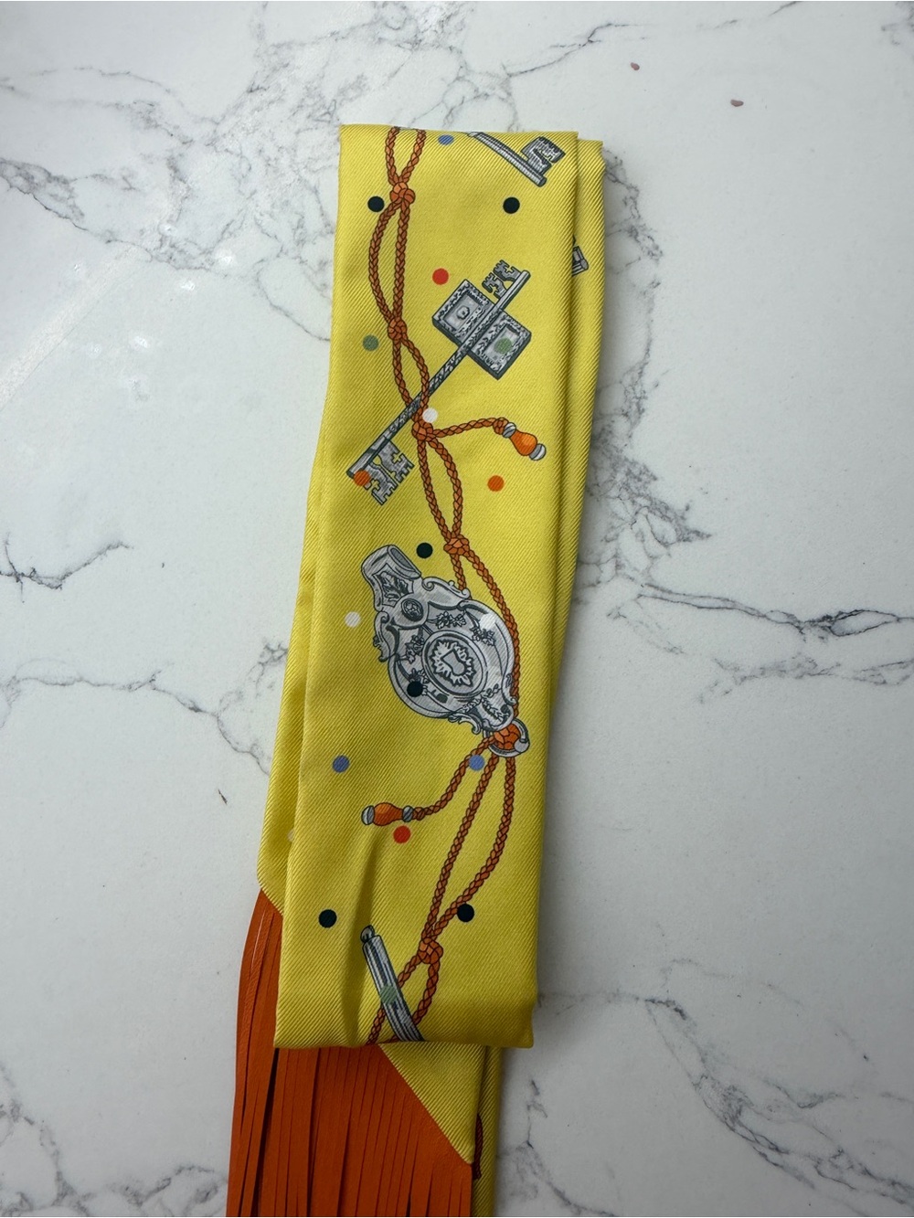 Hermes Yellow and Orange Fringe twilly - Picture 2 of 4